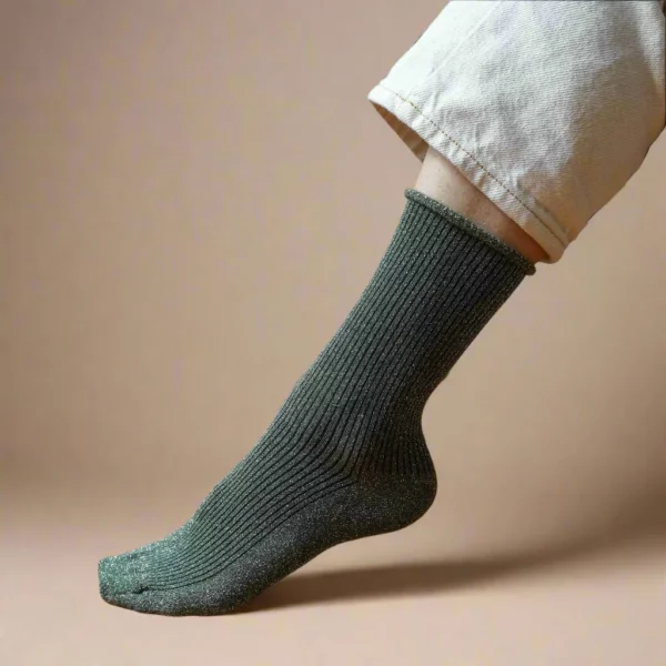 Chaussettes écologiques en lyocell KLUE Glitter Lurex khaki – Image 2